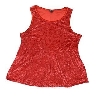 Torrid Women's Red Nylon Blouse Plus Size 3 Crew Neck Sleeveless Paisley Top